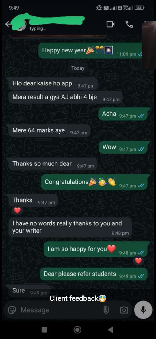 WhatsApp conversation with 64 marks